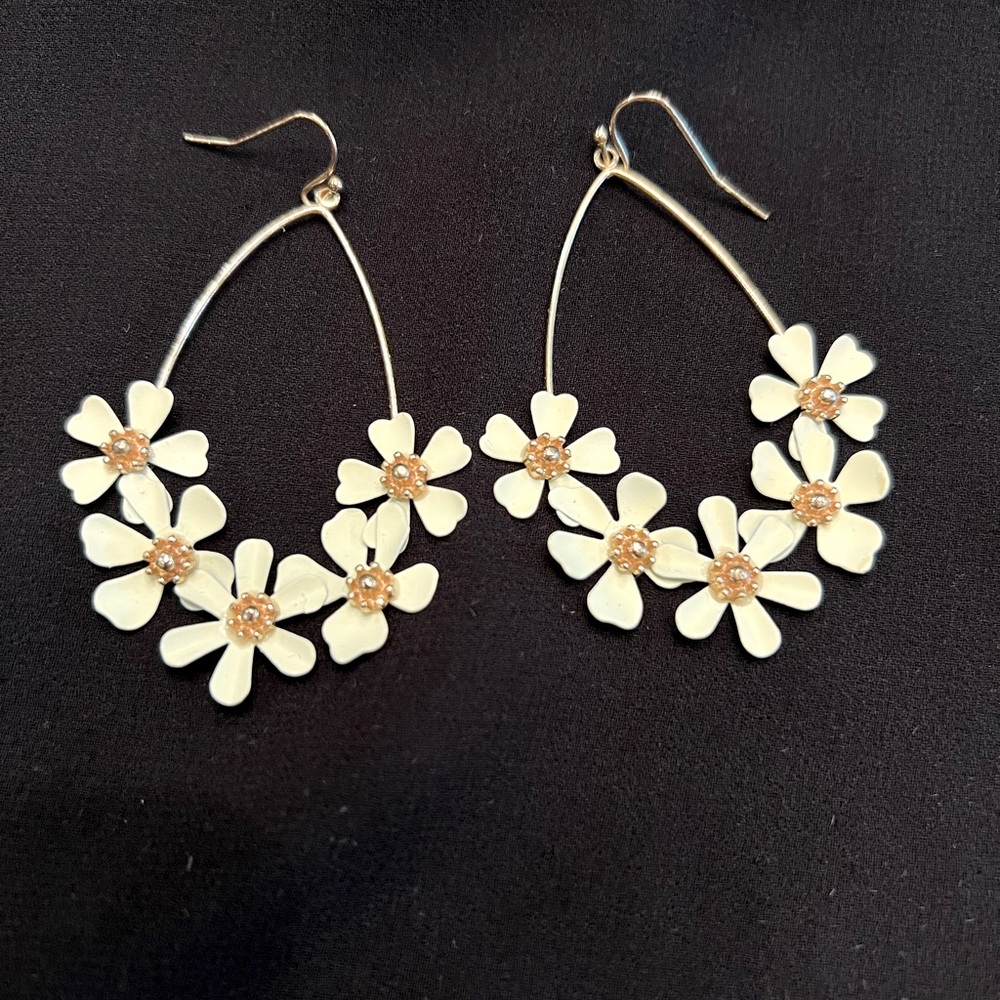 Floral Drop Earrings in Ivory and Gold Tone